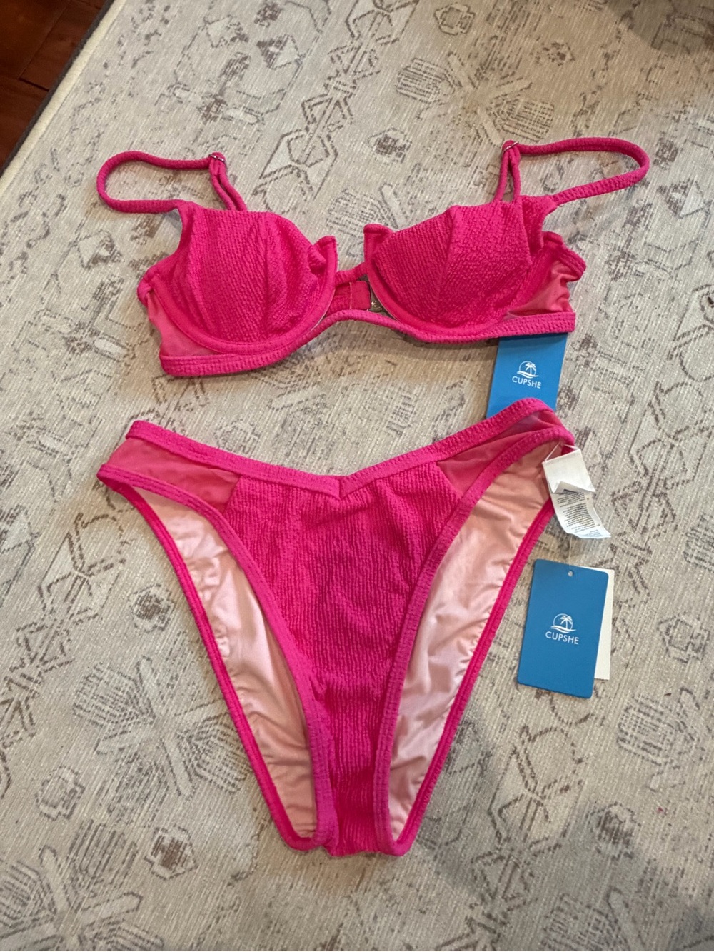 PacSun Cupshe Hot Pink Textured Bikini Set